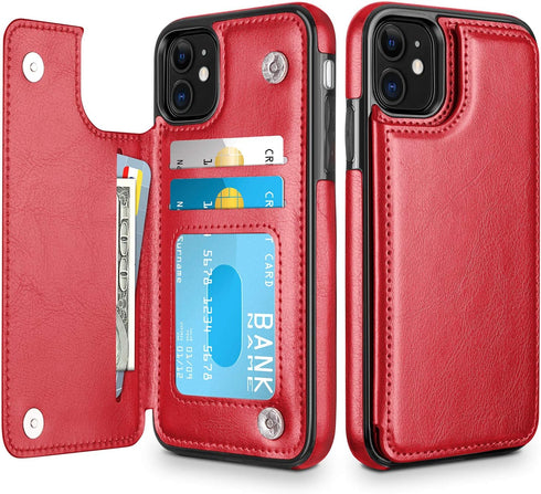 HianDier Wallet Case for iPhone 11, 6.1-inch Slim Protective Cover with Credit Card Slot Holder, Red