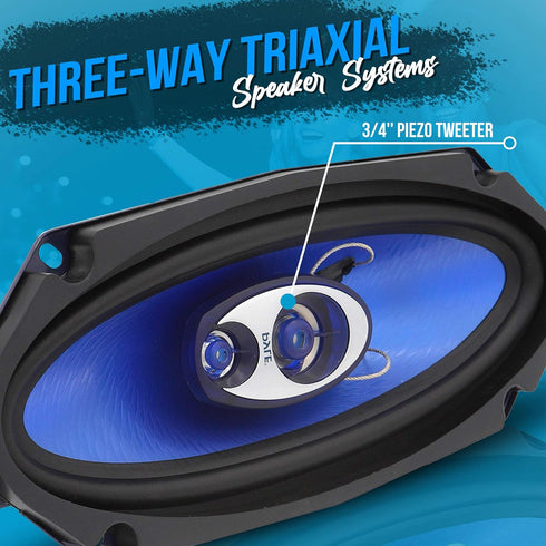 Pyle 3-Way Universal Car Stereo Speakers, 300W 4" x 10" Triaxial Loud Pro Audio, Universal OEM Quick Replacement