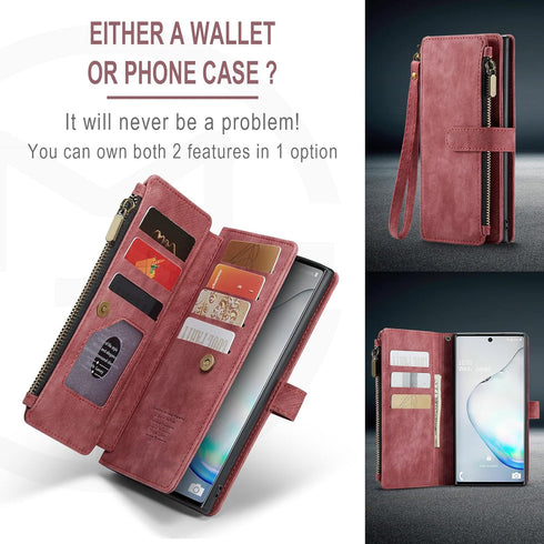 Asuwish Samsung Galaxy Note 10 Wallet Cover with Tempered Glass Screen Protector, Leather Flip, Card Holder, Red