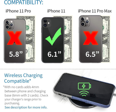 Dockem Wallet Case for iPhone 11, Built-in Metal Plate for Magnetic Mounting & 2 Card Holders (Blue & Grey)