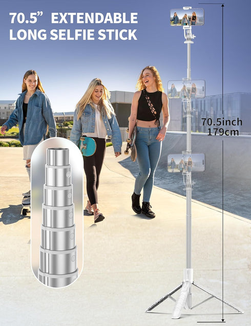 SelfieShow 71" All-in-1 Selfie Stick, Smartphone Tripod Stand with Remote, Travel Tripod for iPhone, Extendable Cell