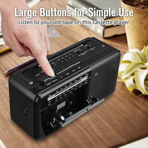 Gelielim Cassette Tape Player Bluetooth Boombox, AM/FM/SW Radio Stereo, Tape Player/Recorder with Big Speaker, Earphone