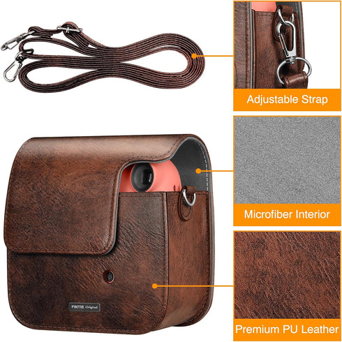Fintie Protective Case for Fujifilm Instax Mini 7+, Premium Vegan Leather Bag Cover with Adjustable Strap, Vintage Brown