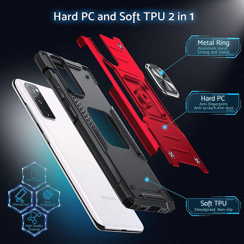 Anqrp Galaxy S20 FE 5G Case, Military Grade Protective Cover with Enhanced Metal Ring Kickstand, Red