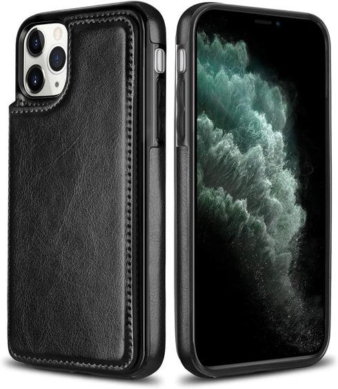 HianDier iPhone 11 Pro Case with Card Holder, Magnetic Closure Shockproof Cover for Women Men (Black)