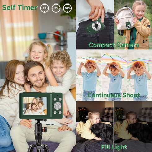 Gtonster 44MP 1080P 16X Digital Camera, Compact Camera, FHD Point and Shoot Digital Cameras with Zoom, Face Detect