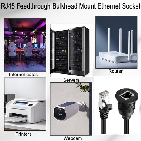 QIANRENON Cat6 RJ45 Flush Mount Network Short Cable Adapter, RJ45 8P8C Male to Female Threaded Fixed Connector,