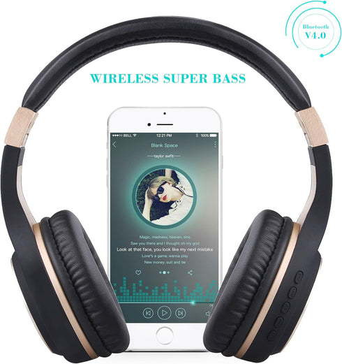 Riwbox XBT-80 Bluetooth Headphones, Folding Stereo Wireless Over Ear Headset with Microphone and Volume Control
