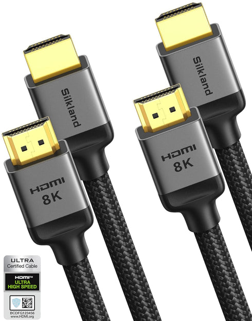 Silkland 10K 8K HDMI 2.1 Cable 2-Pack 3.3FT, Certified Ultra High Speed