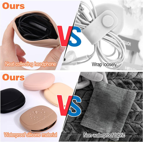4 PCS Headphone Organizer and Silicone Cable Ties, Pouch for Storing Earbuds, USB Flash Drive, Keys, Cord Management