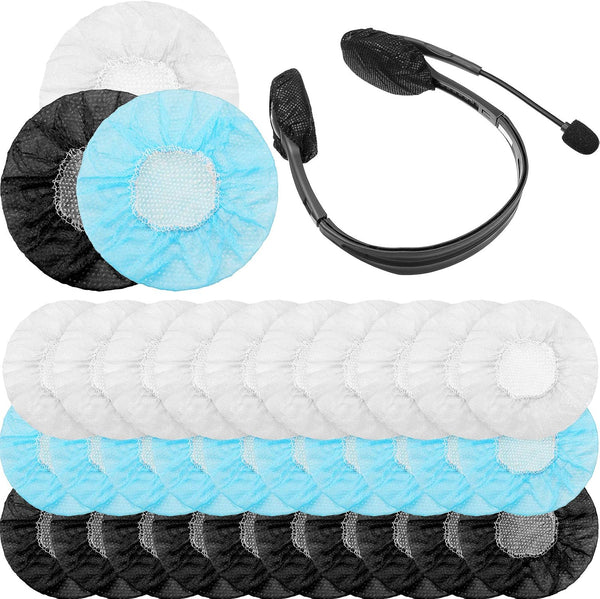 300 Pieces Disposable Headphone Covers Non Woven Sanitary Ear Covers for Headphones (Black, White, Blue, S-6.5 cm)