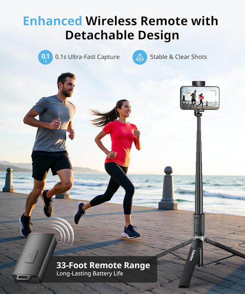 Fuloview 60 inch, Selfie Stick Travel Tripod for iPhone Wireless Remote for Selfies, Extendable Selfie Stick