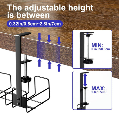 OneLeaf 2 Pack Under Desk Cable Management Tray, No Drill Wire Management Rack for Desk, Under Desk Organizer for Cords