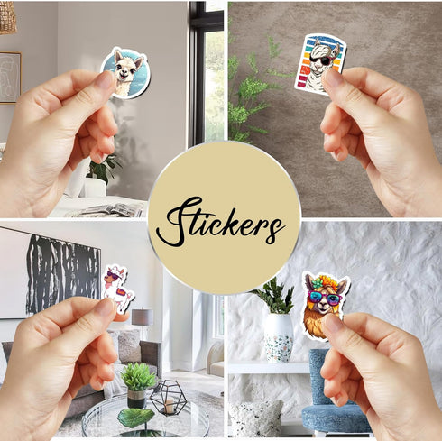 50 Pcs Funny Llama Stickers, Waterproof Decals Vinyl Cute Animal Alpaca Camel Theme Sticker Patches for Bottles,