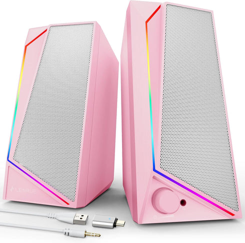LENRUE Computer Speakers, USB/USB-C Powered PC Speakers with Loud Stereo Sound, Headphone-in for