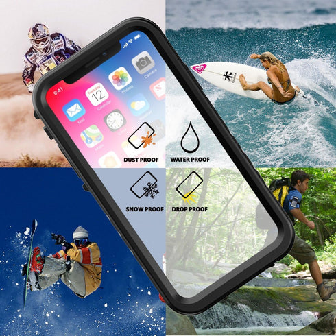 SPORTLINK Waterproof Case for iPhone X/iPhone Xs, Shockproof Snowproof Clear Slim Design (Black)
