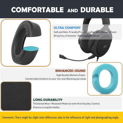 Replacement Ear Pads Compatible with Corsair HS50/Pro HS60/Pro HS70/Pro Stereo Gaming Headset, Protein Leather with