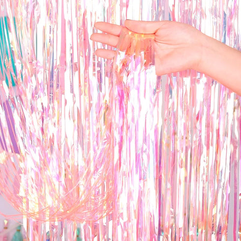 Dazzle Bright 2 Pack Backdrop Curtain, 3FT x 8FT Metallic Tinsel Foil Fringe Curtains for Baby Shower Party Background