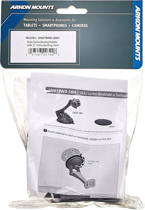 Replacement Windshield or Dashboard Sticky Suction Mount with 3 inch Arm for Arkon Dual T Holders