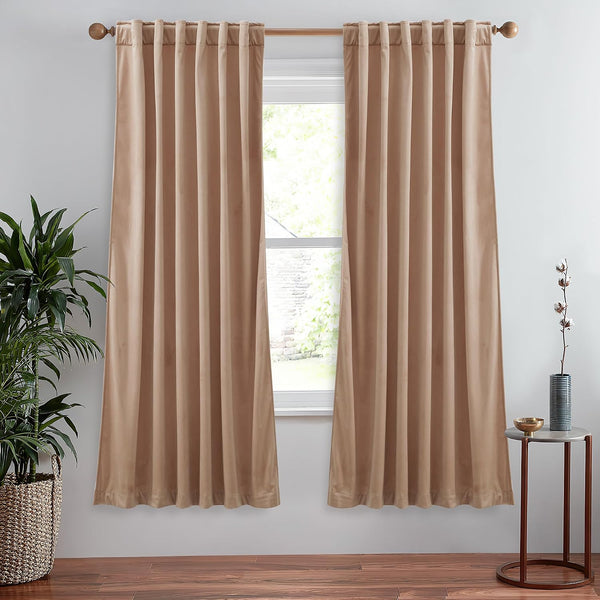 StangH Beige Blush Velvet Curtains 72 inches Length- Soft Thick Drapes Light