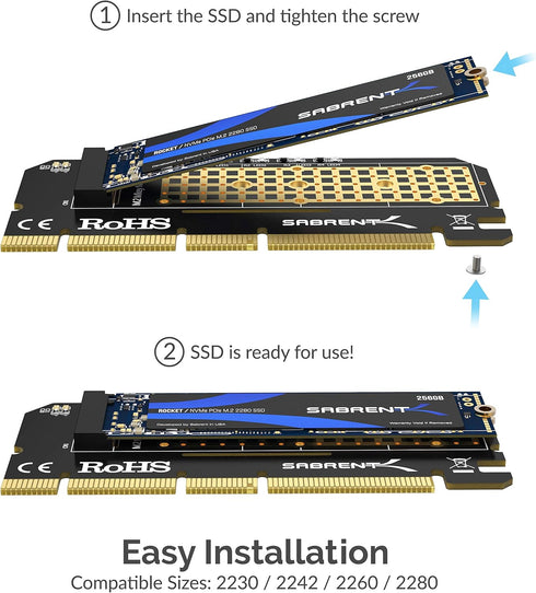SABRENT NVMe M.2 SSD to PCIe X16/X8/X4 Card with Aluminum Heat Sink (EC-PCIE)