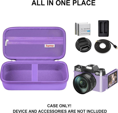 Vlogging Camera Case for Duluvulu/TEBNGIHNM/zheozeig/Oiadek 4K Digital Camera, Carrying Case for Lens, USB Cable,