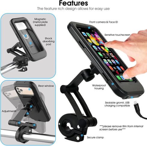 Universal Waterproof Bike Phone Holder - UltraThin, 360° Rotatable Touch Screen Protector for Smartphones Up to 6.8"