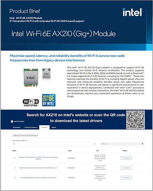 WiFi Card 5400Mbps PCIe WiFi 6E Card, Bluetooth 5.2, Intel WiFi 6E AX210 Chip, Tri-Bands Wireless WiFi 6 Card