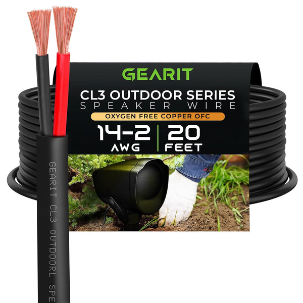 GearIT 14/2 Speaker Wire (20 Feet), 14 Gauge (Copper Clad Aluminum) - Outdoor Direct Burial in Ground/in Wall / CL3 CL2