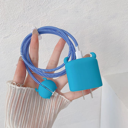 ZOSTLAND Cute Cartoon Blue Monster DIY Protector Data Cable 18W 20W USB Charger Line Earphone Wire Saver Organizer for