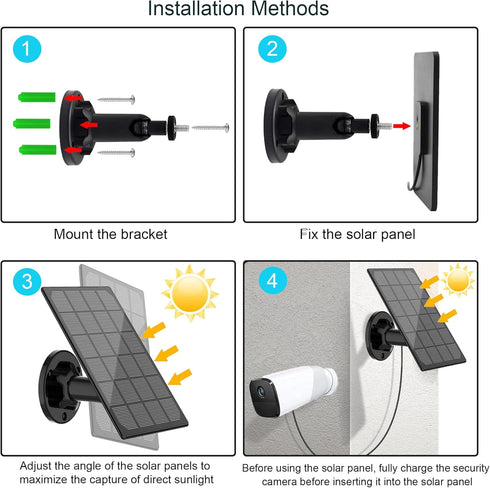 Solar Panel for Outdoor Camera, IP66 Waterproof Charger, Continuous Power Supply for Security Cameras with 10ft Cable