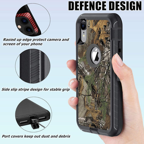 Compatible iPhone XR Case with Screen Protector - Camo Design, Shockproof 3-Layer Rugged Heavy Duty Case
