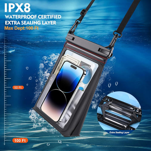 Large Floating Waterproof Phone Pouch with Sealing Strip, Cell Phone Dry Bag Case for iPhone 15/14/13/12/Pro Max
