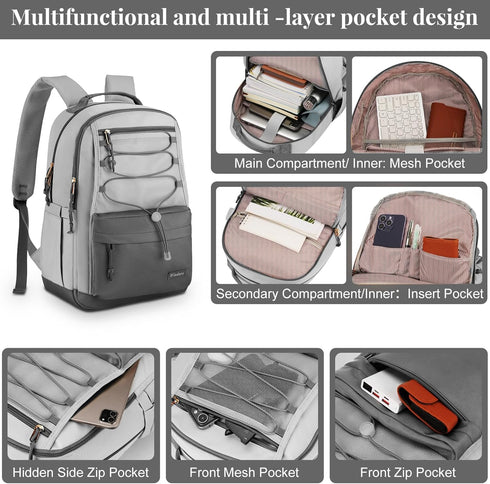 School Backpack for Teens Girls, Aesthetic College Large Bookbag for Women Students, 15.6 Inch Laptop Bag (Dark Grey &