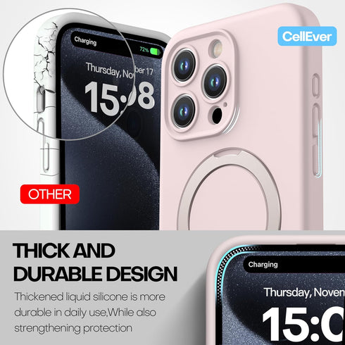CellEver iPhone 15 Pro Max Case - Slim Magnetic Silicone, Military Grade, MagSafe Compatible, Durable Kickstand, Chalk