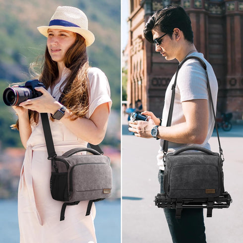 S-ZONE Camera Bags for Photographers Small Crossbody Shoulder Bag DSLR SLR Mirrorless Camera Case with Tripod Holder