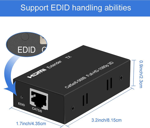 Cat5e/6/7 1080p 196ft 3D HDMI Extender Over Ethernet Up to HDMI Balun Sender Transmitter Receiver Support EDID and POC