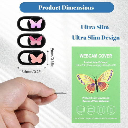 Fyntave 3 Pack Webcam Cover Slide Butterfly Ultra Thin Laptop Camera Cover, Slide Cute Accessories for Laptop PC Camera