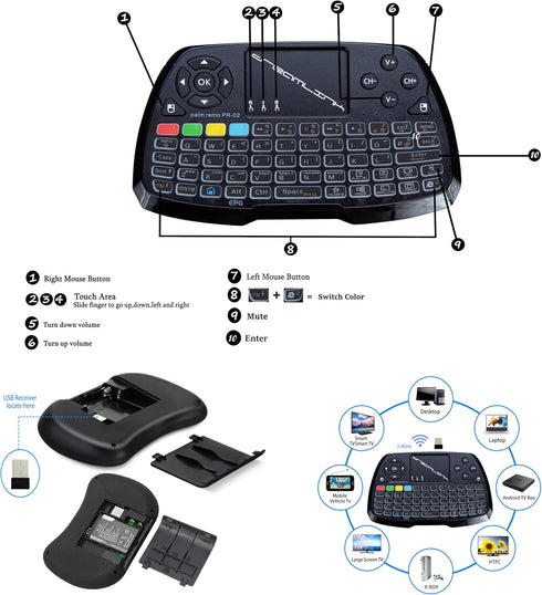 Dreamlink/Formuler Palm Remo Wireless Mini-Keyboard with Touchpad for PC, Android TV Box, Xbox360, Black