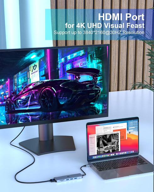 SUTOUG 6-in-1 4K 3.0/2.0 Docking Station USB C Hub with HDMI Adapter, USB Ports, SD/TF Card Reader, Dual Monitor Type C