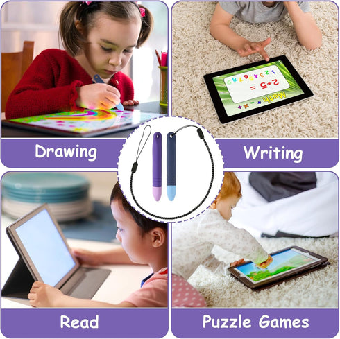 2pcs Kids Stylus Pens with Lanyards, Anti-Slip Rubber Writing, Compatible with iPad Android All Touch Screen Devices
