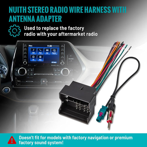 Stereo Radio Wire Harness with Antenna Adapter Compatible with BMW 2000-2010/Volkswagen 2004-2015/Mercedes-Benz Sprinter 2007-2015, Aftermarket Radio Power Connector Adapter to Factory Plug