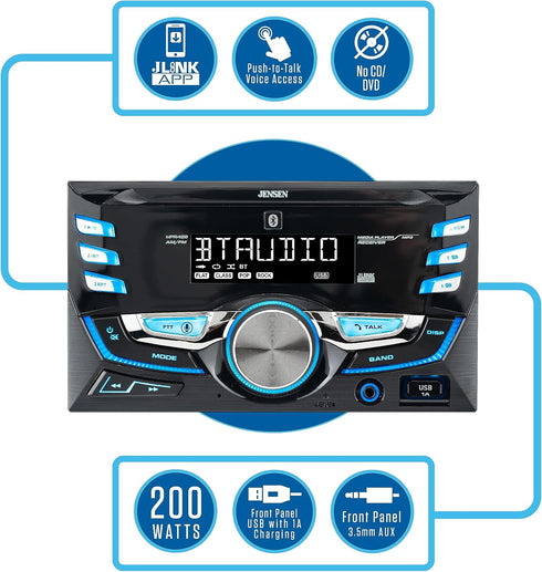 JENSEN MPR420 Double DIN Car Stereo Receiver - Bluetooth Hands Free Calling & Music Streaming, Not a CD Player