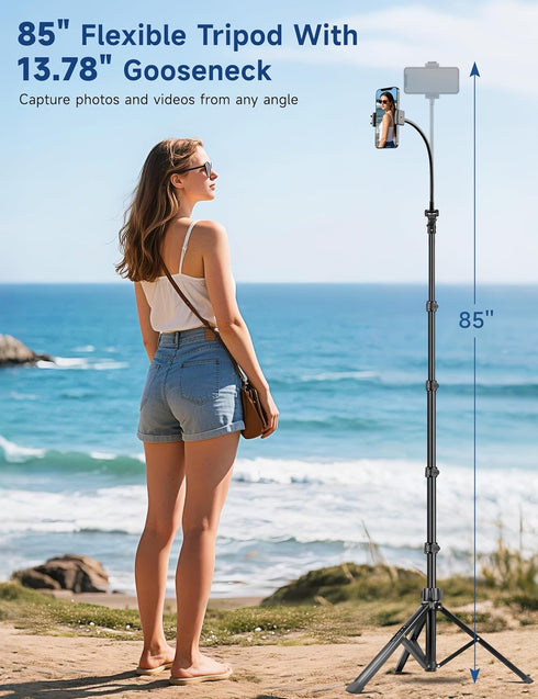 Victiv 85" 14 13 12 Phone Tripod Stand, Tall Cellphone Tripod for iPhone with Gooseneck Remote, Flexible Portable Phone