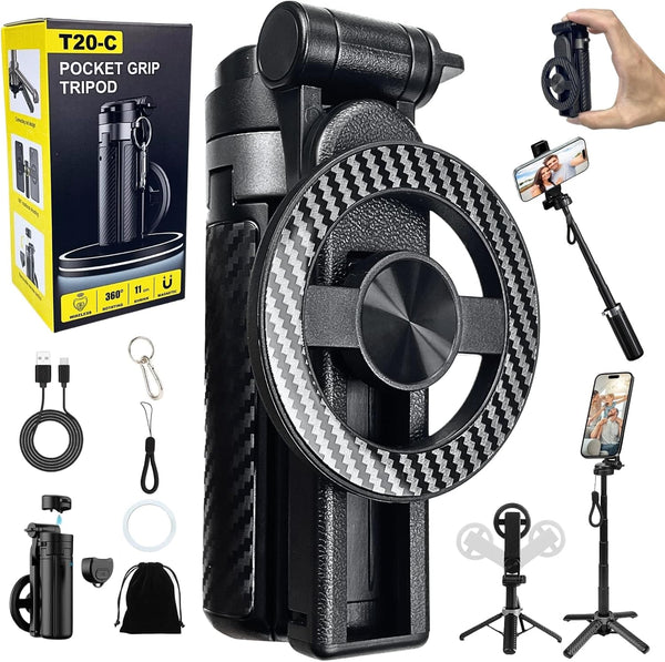 BOKKY 4-in-1 Magnetic Selfie Stick Tripod 360 Rotation, Bluetooth Remote, Compact Travel Vlog