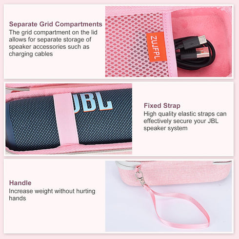 EVA Hard Case for JBL Flip 6/5 Waterproof Portable Bluetooth Speaker, Travel Protective Carrying Bag - Pink