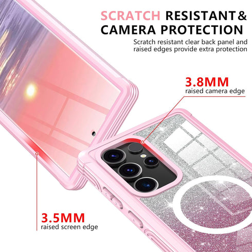 Hekodonk Glitter Case for Samsung Galaxy S24 Ultra, Full Body Shockproof, MagSafe Compatible, with Screen & Camera