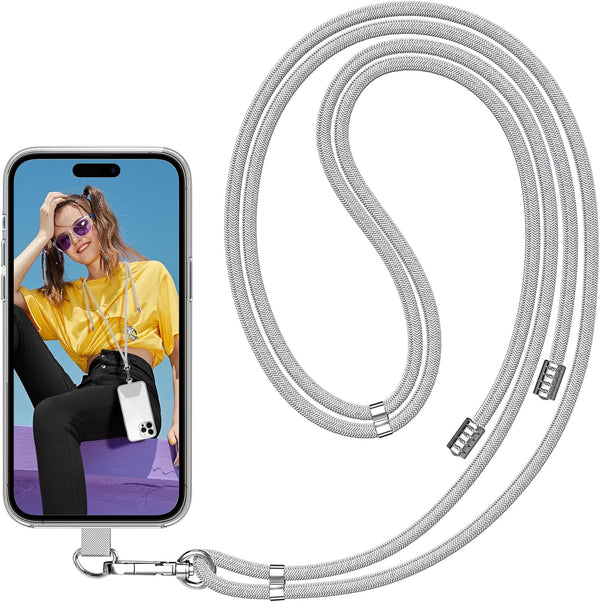 SS Phone Lanyard, Adjustable Detachable Neck Strap with Phone Patch for Any Cell Phone Smartphones, Grey.