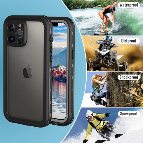 iPhone 13 Pro Max Waterproof Case - Full Body Protection, Shockproof, Dustproof, Built-in Screen Protector (Black)