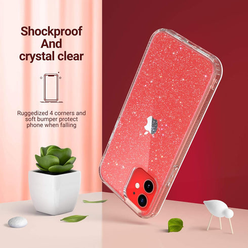 ULAK Clear Glitter Case Compatible with iPhone 12 Mini, Bling Sparkle Protective Cover for Women Girls, 5.4 inch 2020